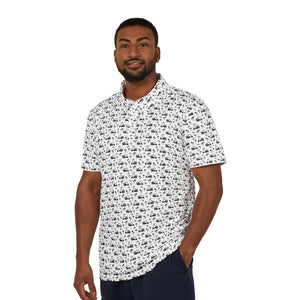 Man wearing a white patterned shirt on a white background
