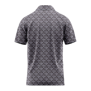 Gray polo shirt with a subtle pattern on a white background