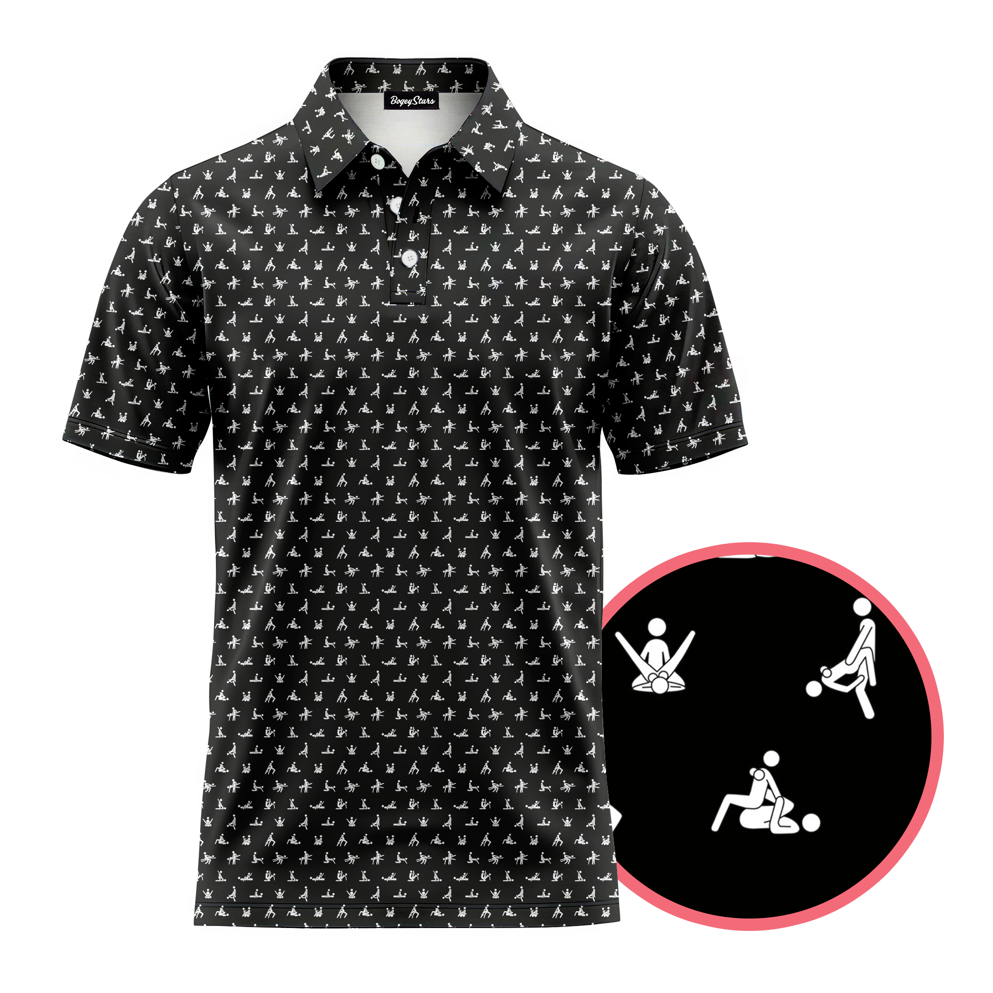 sex position dress shirt Sexual Positions Pattern | Man & Woman Stick People Characters | All-over Print Men's Polo Collar Jersey